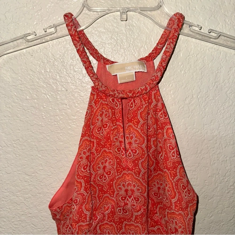 Michael Kors 100% Silk Halter Top Women’s 4 Coral Paisley Boho Resort Chic